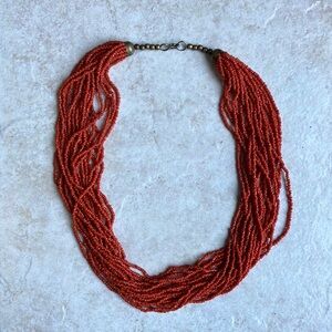 Red Seed Bead Multilayered Necklace